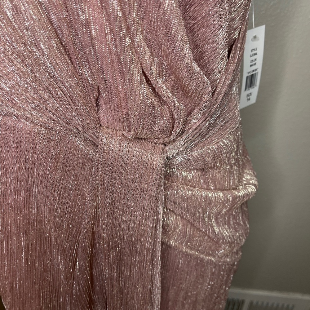 GLAMOUR NIGHTS MAUVE METALLIC GRECIAN ONE SHOULDER MAXI NWT Sz 14 - Picture 3 of 8